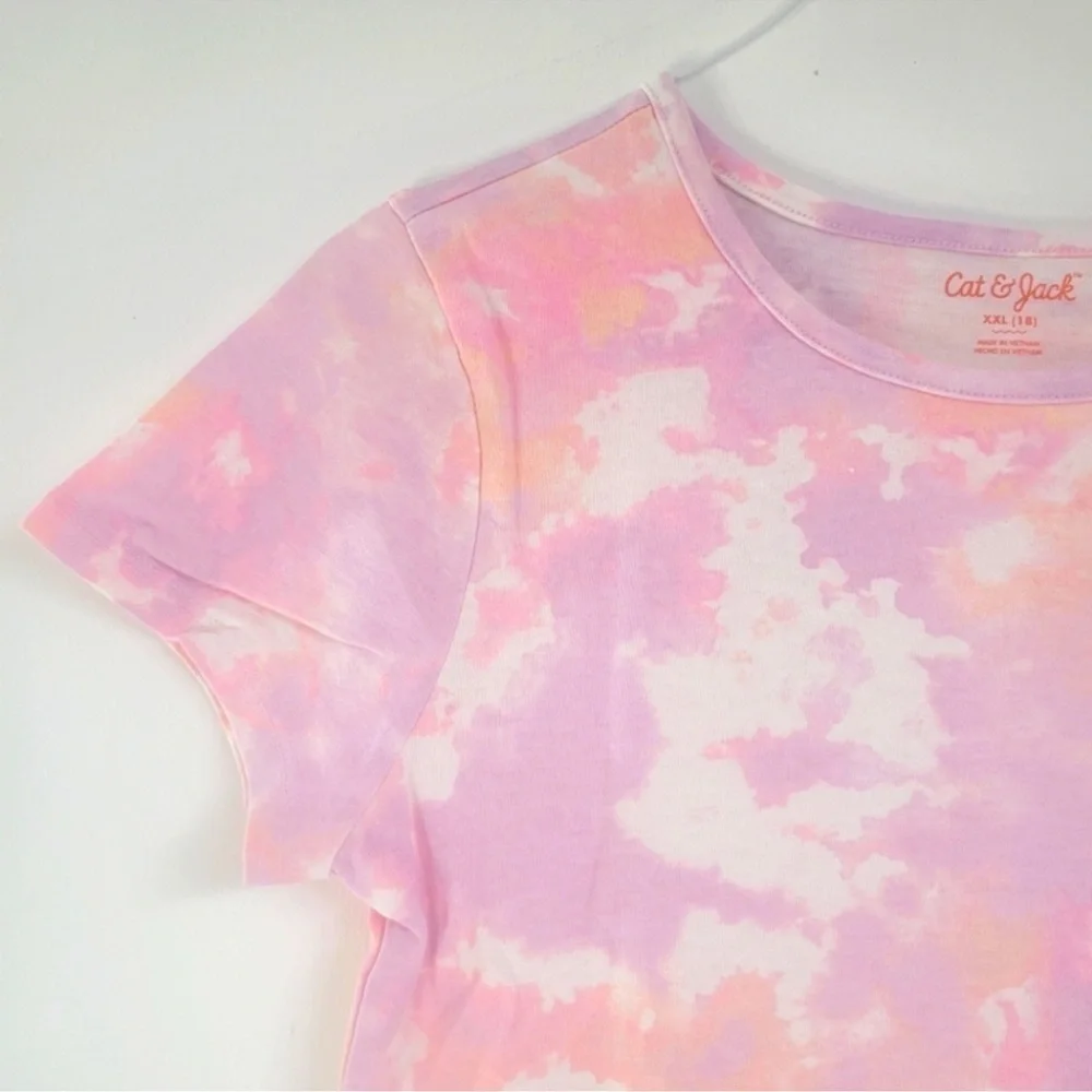 Cat and Jack Pink Orange White Short Sleeve Tie Dye Casual Dress Pockets